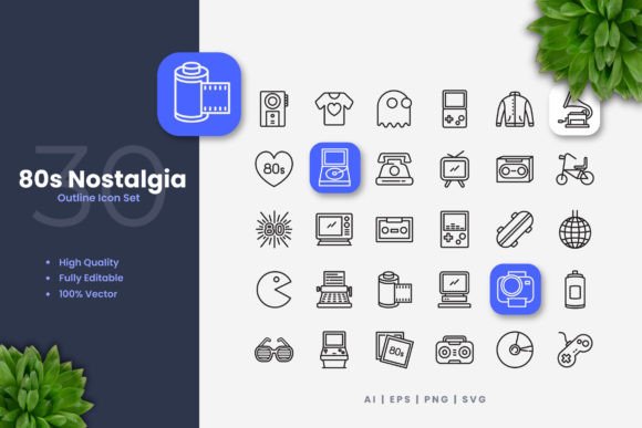 80s Nostalgia Icons: Graphics & Icons for Modern Design