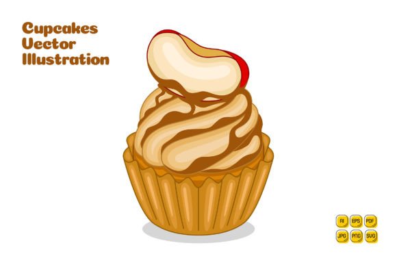 Apple Caramel Cupcake Vector Illustration Graphics
