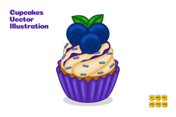 Blueberry Cupcakes Vector Illustration