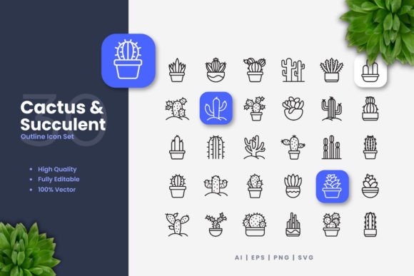 Cactus and Succulent Icons for Graphics and Branding