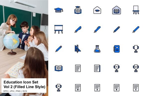 Education Icon Set Filled Line Vol2 Graphics and Icons