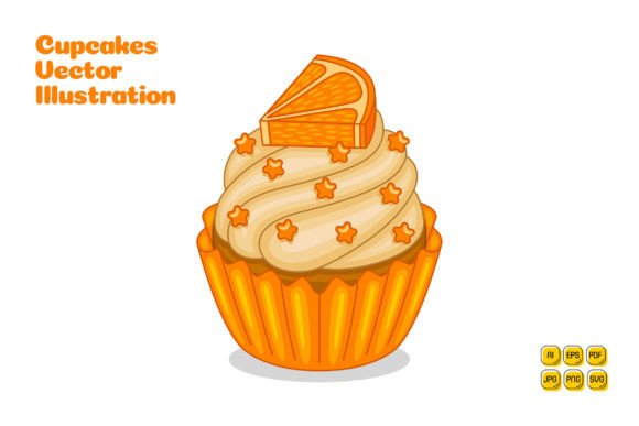 Orange Cupcakes Vector Illustration Graphics