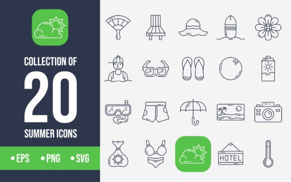 Summer Outline Icons for Graphics and Branding
